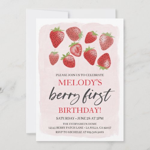 Strawberry 1st Birthday Party  Berry First Invite