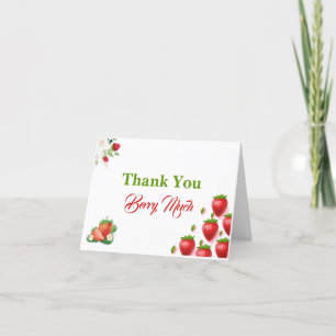 Strawberry 1st Birthday Party   Berry First  Letterpress Thank You Card