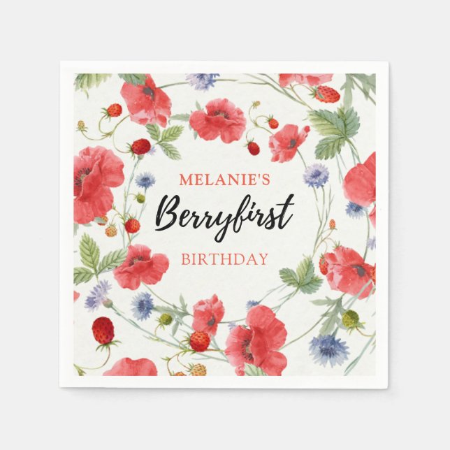 Strawberry 1st Birthday Party | Berry First Napkins (Front)