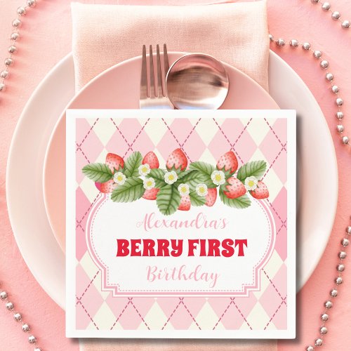 Strawberry 1st Birthday Party Berry First Napkins