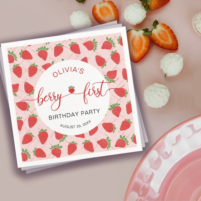 Strawberry 1st Birthday Party Berry First Napkins (Strawberry 1st Birthday Party Berry First Napkins)