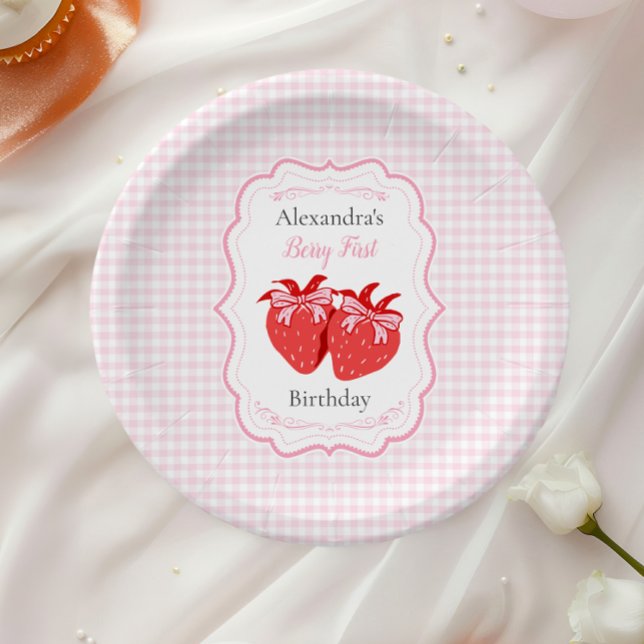 Strawberry 1st Birthday Party Berry First  Paper Plates (Creator Uploaded)