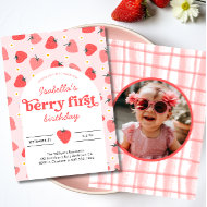Strawberry 1st Birthday Party Berry First Photo  Invitation