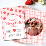 Strawberry 1st Birthday Party Berry First Photo  Invitation at Zazzle