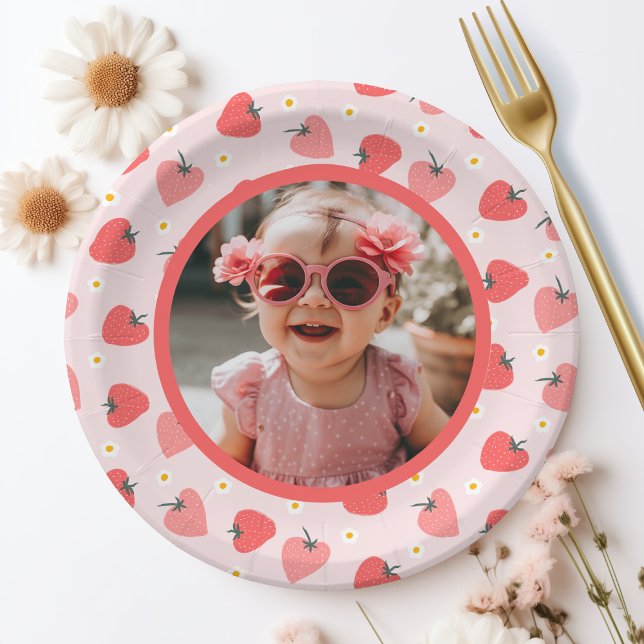 Strawberry 1st Birthday Party Berry First Photo Paper Plates (Strawberry 1st Birthday Party Berry First Photo Paper Plates)