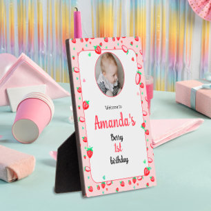 Strawberry 1st birthday party berry first plaque