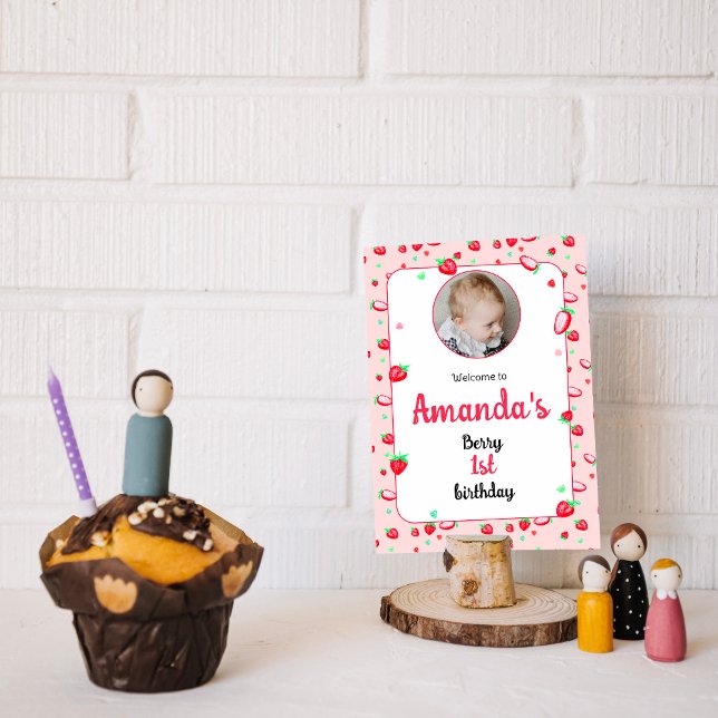 Strawberry 1st birthday party berry first poster (Creator Uploaded)