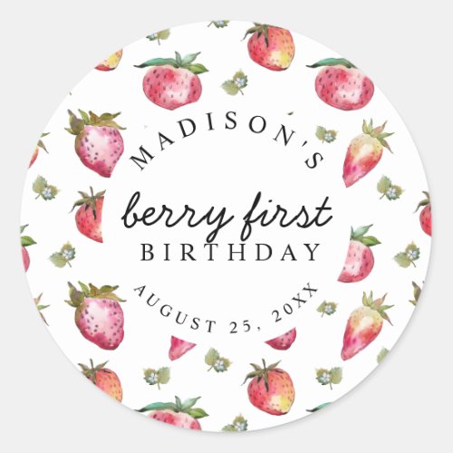 Strawberry 1st Birthday Party Berry First Sweet Classic Round Sticker