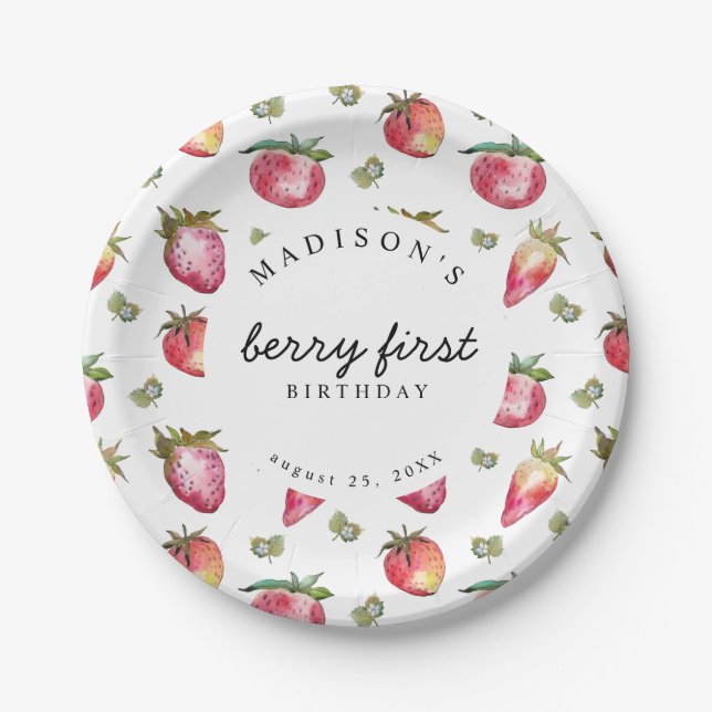 Strawberry 1st Birthday Party Berry First Sweet Pa Paper Plates (Front)