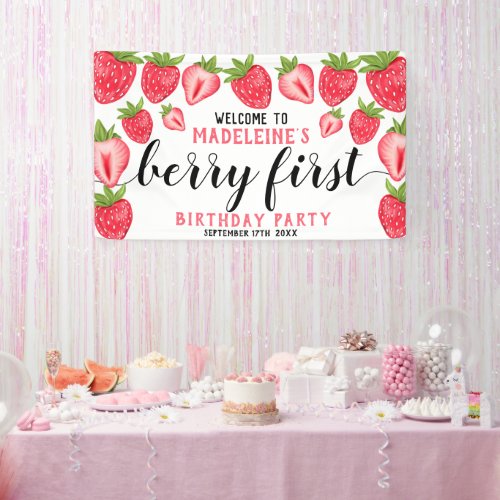 Strawberry 1st birthday Party Berry First Welcome Banner