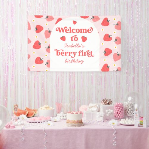 Strawberry 1st Birthday Party Berry First Welcome  Banner