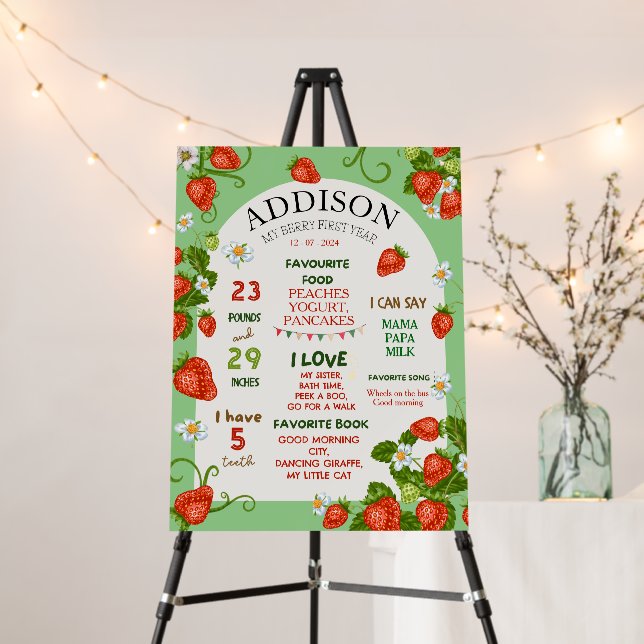 Strawberry 1st Birthday Party Berry First Welcome  Foam Board (In Situ (Stand))