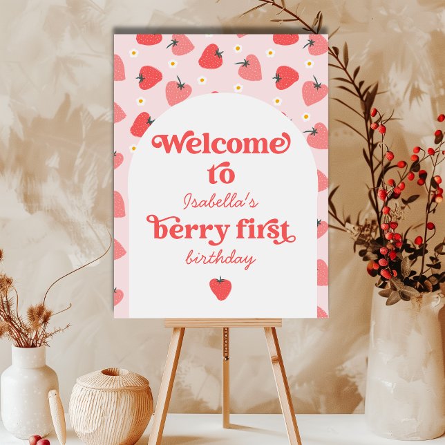 Strawberry 1st Birthday Party Berry First Welcome  Foam Board (Creator Uploaded)