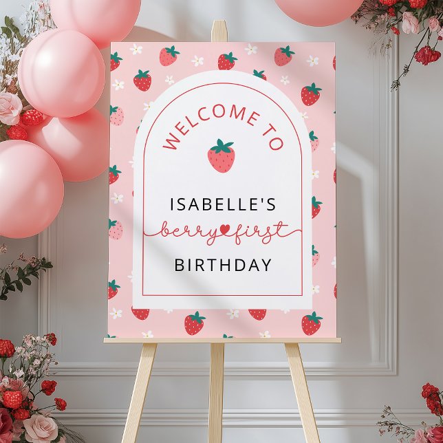 Strawberry 1st Birthday Party Berry First Welcome  Foam Board (Creator Uploaded)