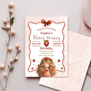 Strawberry 1st Birthday Party Berry Happy Theme Invitation