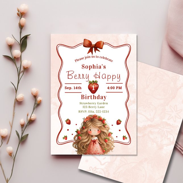 Strawberry 1st Birthday Party | Berry Happy Theme Invitation (Creator Uploaded)