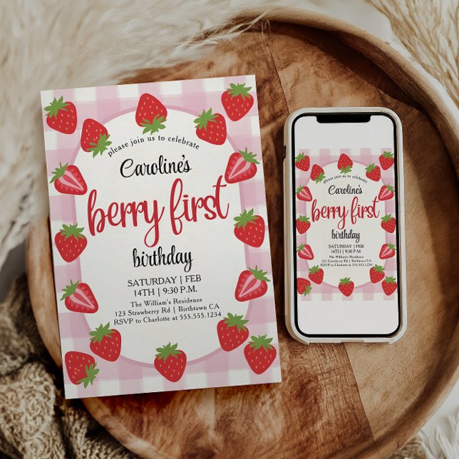 Strawberry 1st Birthday Party Berry Invitation (Creator Uploaded)