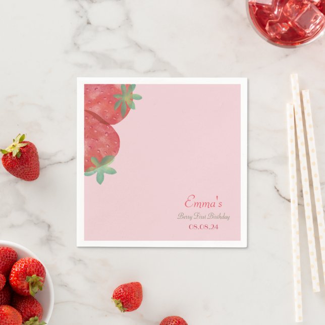 Strawberry 1st Birthday Party Berry Napkins (Insitu)