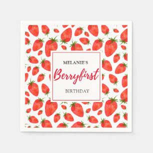 Strawberry 1st Birthday Party Berry Pattern Napkins