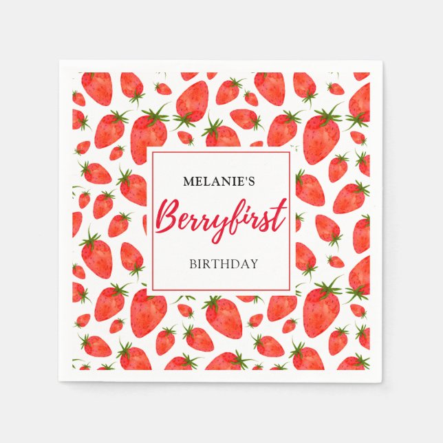 Strawberry 1st Birthday Party | Berry Pattern  Napkins (Front)