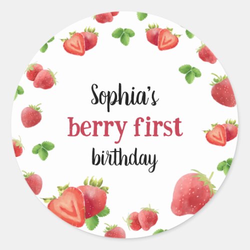 Strawberry 1st Birthday Party Berry Sweet Classic Round Sticker