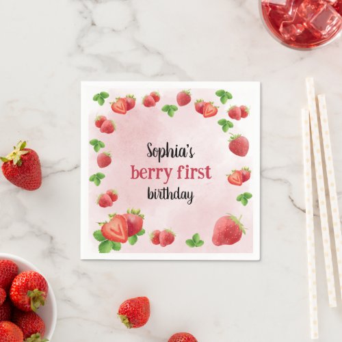 Strawberry 1st Birthday Party Berry Sweet Napkins