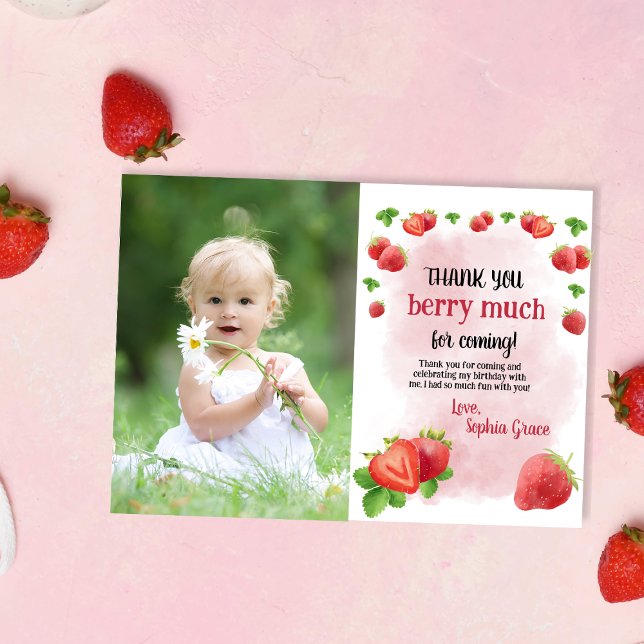Strawberry 1st Birthday Party Berry Sweet Thank You Card (Creator Uploaded)