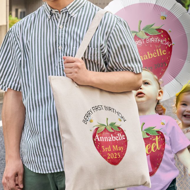 Strawberry 1st Birthday Party Favor Berry First Tote Bag (Creator Uploaded)