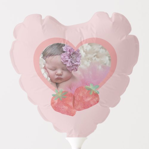 Strawberry 1st Birthday Party heart balloons photo