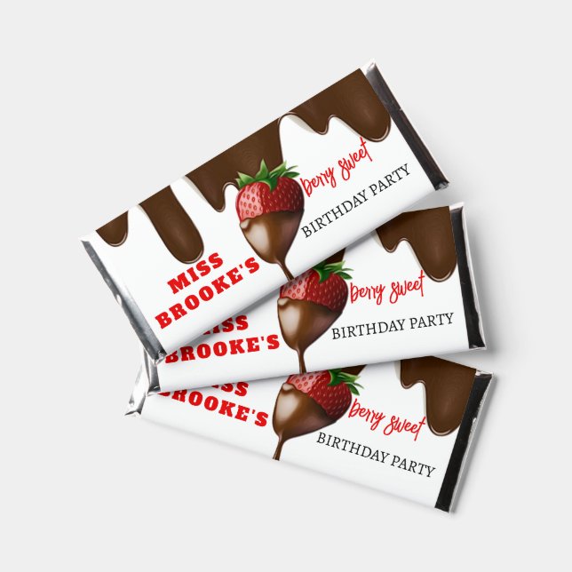 Strawberry 1st Birthday Party Hershey Bar Favors (Front)