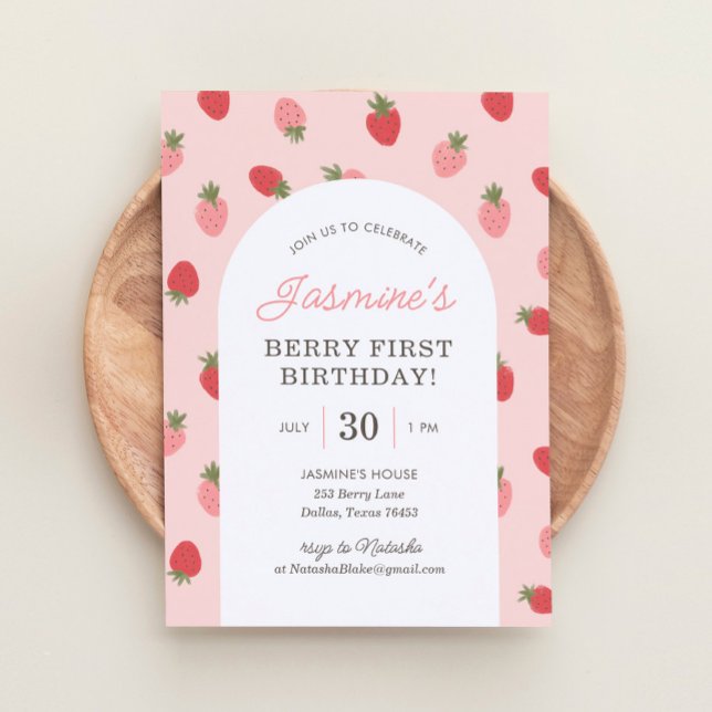 Strawberry 1st Birthday Party Invitation (Creator Uploaded)