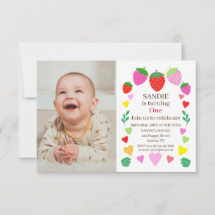Strawberry 1st Birthday Party Invitation