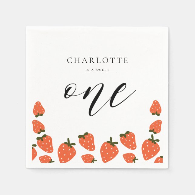Strawberry 1st Birthday Party Napkins (Front)