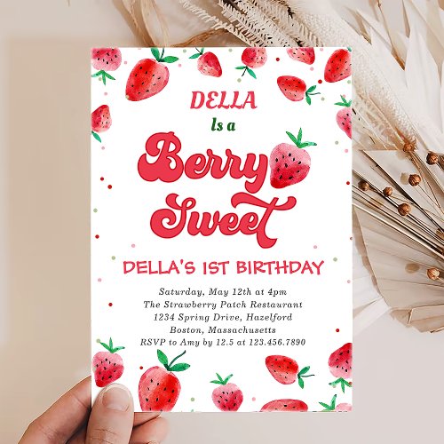 Strawberry 1st Birthday Party Personalized Invitation