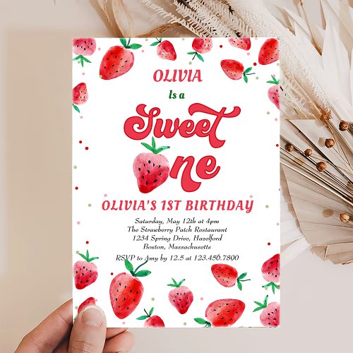 Strawberry 1st Birthday Party Personalized Invitation