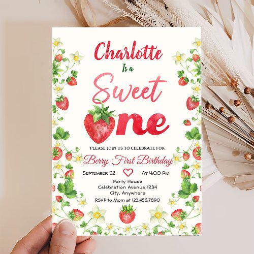 Strawberry 1st Birthday Party Personalized Invitation