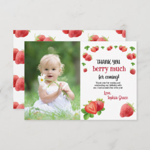 Strawberry 1st Birthday Party Sweet Berry Thank You Card