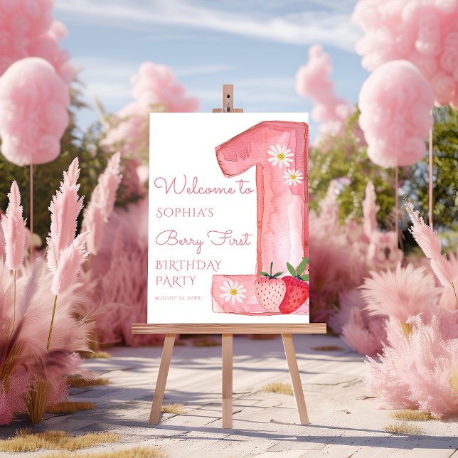 Strawberry 1st Birthday Party Welcome Foam Board (Creator Uploaded)