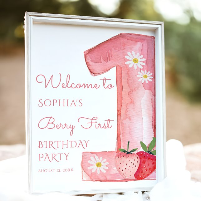 Strawberry 1st Birthday Party Welcome Poster (Creator Uploaded)