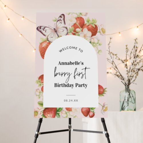 Strawberry 1st Birthday Party Welcome Sign