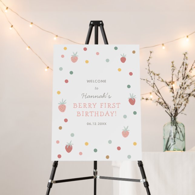 Strawberry 1st Birthday Party Welcome Sign (In Situ (Stand))