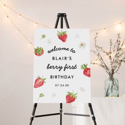 Strawberry 1st Birthday Party Welcome Sign