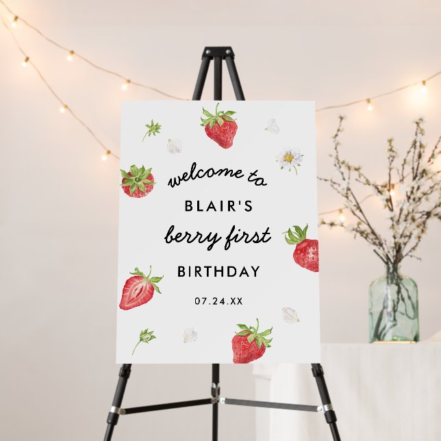 Strawberry 1st Birthday Party Welcome Sign (In Situ (Stand))