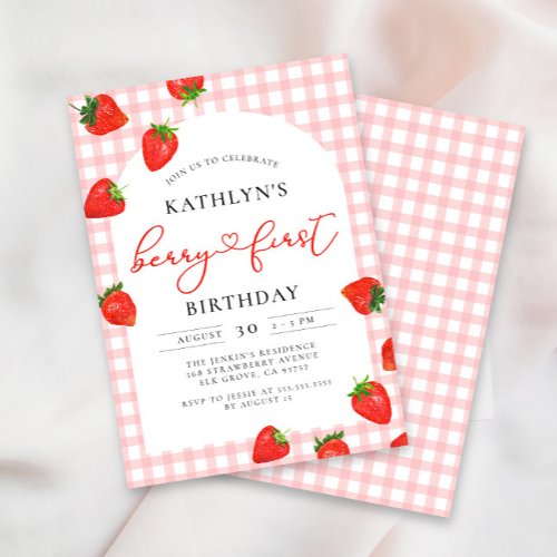 Strawberry 1st Birthday Pink Berry First Birthday Invitation