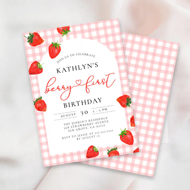 Strawberry 1st Birthday Pink Berry First Birthday Invitation | Zazzle