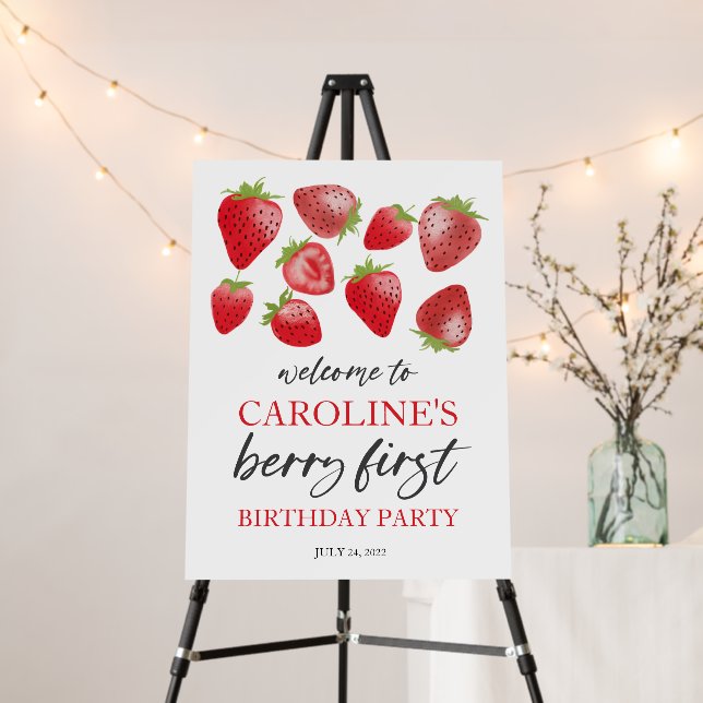 Strawberry 1st Birthday Poster • Sign Board (In Situ (Stand))
