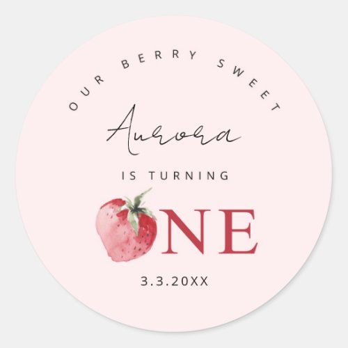 Strawberry 1st birthday sticker Berry first Classic Round Sticker