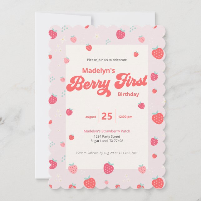 Strawberry 1st Birthday Summer Invitation (Front)