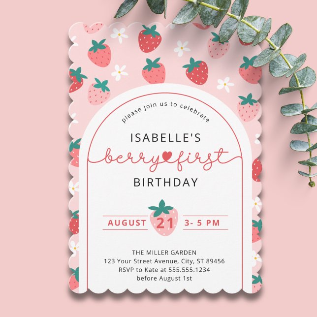 Strawberry 1st Birthday Sweet Invite | Berry First (Creator Uploaded)