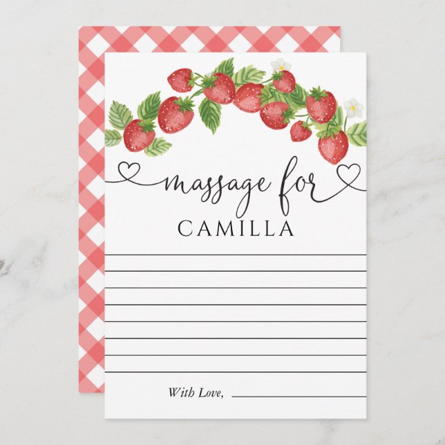 Strawberry 1st Birthday Time Capsule Note Card (Front/Back)